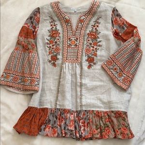 John Mark Cream and Orange Boho style top - L